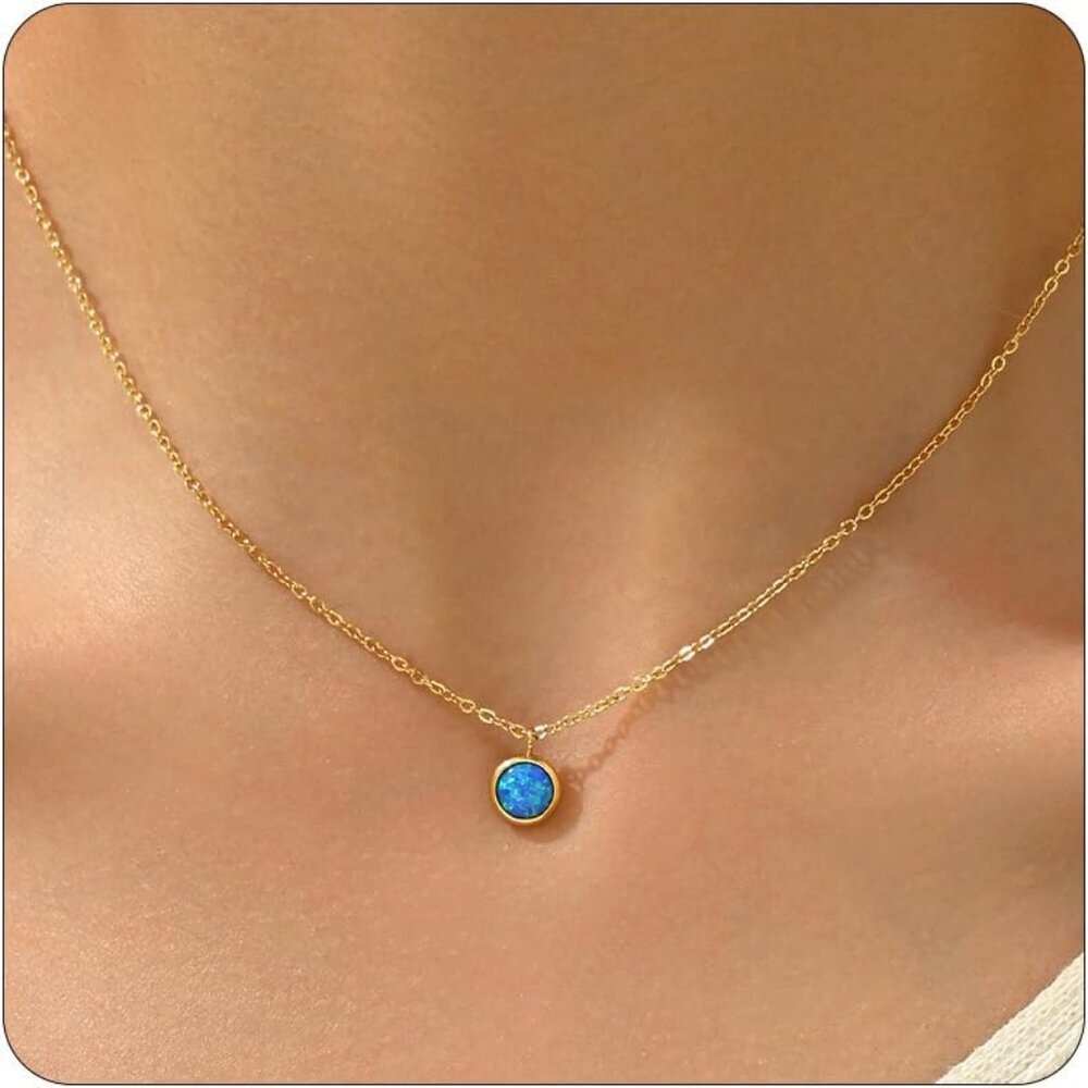 Opal Necklaces for Women Dainty 18K Gold Plated Created Opal Pendant Necklace Si